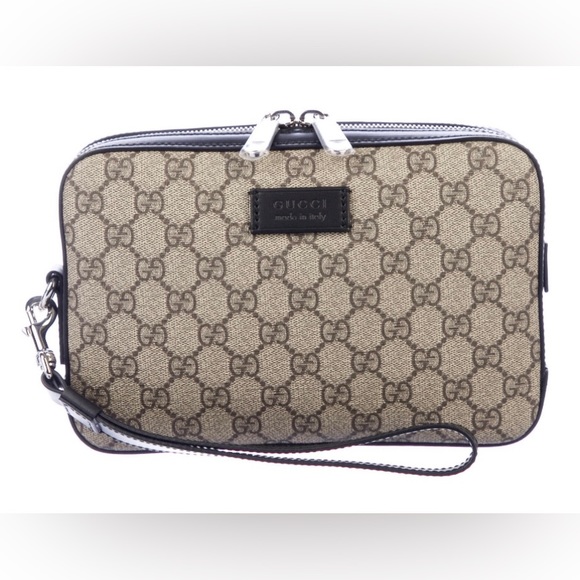 GUCCI GG SIGNATURE SUPREME EDEN WRISTLET POUCH COSMETIC MAKEUP CLUTCH BAG - Picture 1 of 9